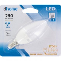 Ampoule LED flamme - E14 - 3 Watts - 2700K - DHOME - Ampoules LED - BR-249132