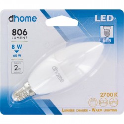 Ampoule LED flamme - E14 - 8 Watts - 2700K - DHOME - Ampoules LED - BR-249126