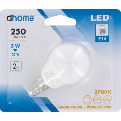 Ampoule LED sphérique - E14 - 3 Watts - 2700K - DHOME - Ampoules LED - BR-249125