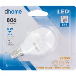 Ampoule LED sphérique - E14 - 8 Watts - 2700K - DHOME - Ampoules LED - BR-249123