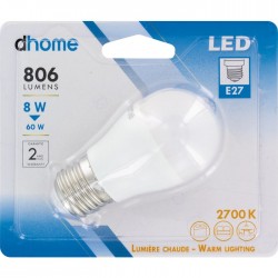 Ampoule LED sphérique - E27 - 8 Watts - 2700K - DHOME - Ampoules LED - BR-249119