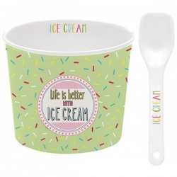 Coupelle à glace et cuillère - Porcelaine - Vert - EASY LIFE - Assiette / plat / plateau / coupelle - DE-429399