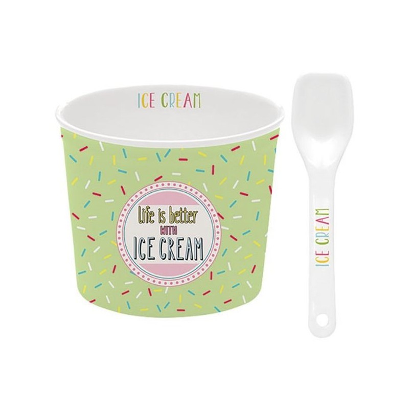 Coupelle à glace et cuillère - Porcelaine - Vert - EASY LIFE - Assiette / plat / plateau / coupelle - DE-429399