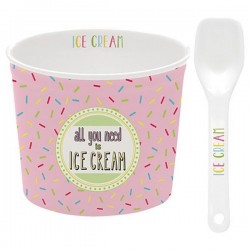 Coupelle à glace et cuillère - Porcelaine - Rose - EASY LIFE - Assiette / plat / plateau / coupelle - DE-428607