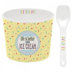 Coupelle à glace et cuillère - Porcelaine - Jaune - EASY LIFE - Assiette / plat / plateau / coupelle - DE-429407