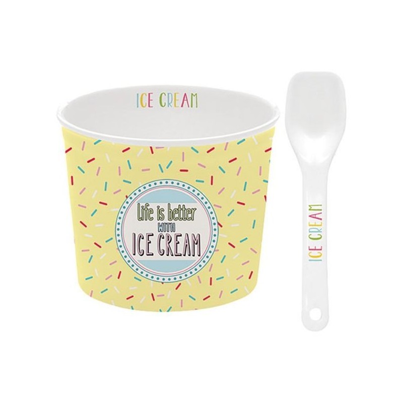 Coupelle à glace et cuillère - Porcelaine - Jaune - EASY LIFE - Assiette / plat / plateau / coupelle - DE-429407