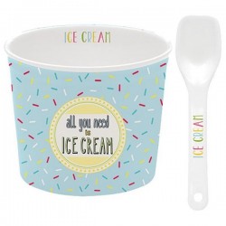 Coupelle à glace et cuillère - Porcelaine - Bleu - EASY LIFE - Assiette / plat / plateau / coupelle - DE-429415