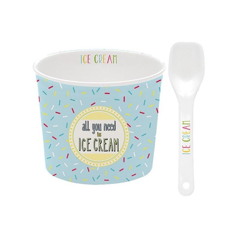 Coupelle à glace et cuillère - Porcelaine - Bleu - EASY LIFE - Assiette / plat / plateau / coupelle - DE-429415