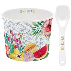 Coupelle à glace et cuillère - Porcelaine - Tropical Bleu - EASY LIFE - Assiette / plat / plateau / coupelle - DE-429365