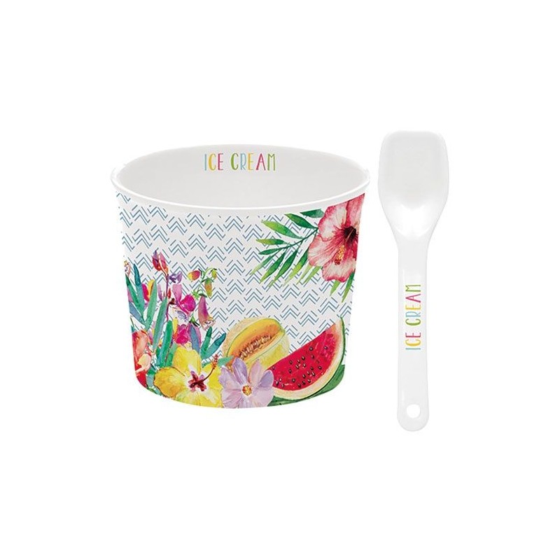 Coupelle à glace et cuillère - Porcelaine - Tropical Bleu - EASY LIFE - Assiette / plat / plateau / coupelle - DE-429365