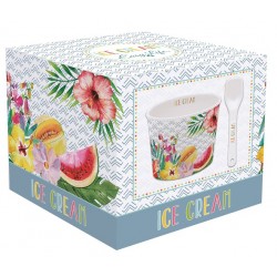 Coupelle à glace et cuillère - Porcelaine - Tropical Bleu - EASY LIFE - Assiette / plat / plateau / coupelle - DE-429365