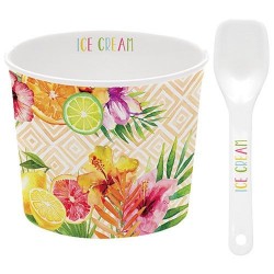 Coupelle à glace et cuillère - Porcelaine - Tropical Orange - EASY LIFE - Assiette / plat / plateau / coupelle - DE-429381