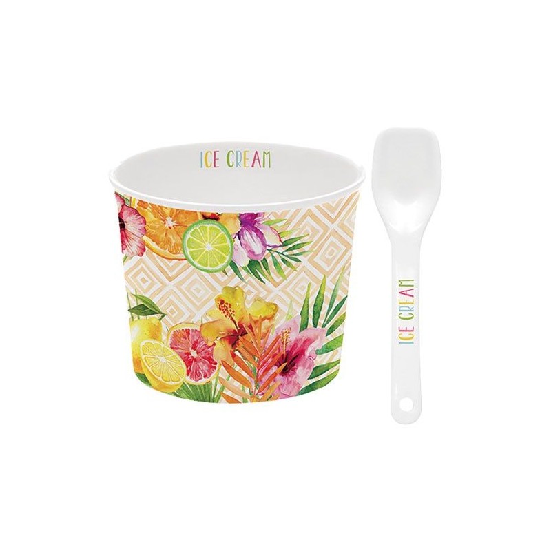 Coupelle à glace et cuillère - Porcelaine - Tropical Orange - EASY LIFE - Assiette / plat / plateau / coupelle - DE-429381