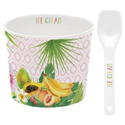 Coupelle à glace et cuillère - Porcelaine - Tropical Rose - EASY LIFE - Assiette / plat / plateau / coupelle - DE-430975