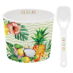 Coupelle à glace et cuillère - Porcelaine - Tropical Vert - EASY LIFE - Assiette / plat / plateau / coupelle - DE-428558