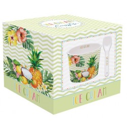 Coupelle à glace et cuillère - Porcelaine - Tropical Vert - EASY LIFE - Assiette / plat / plateau / coupelle - DE-428558