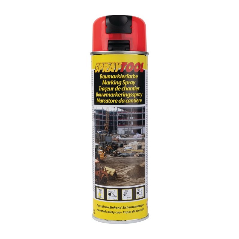 Traceur de chantier en bombe - Rouge fluo - 500 ml - MOTIP - Traceur de chantier - BR-450966