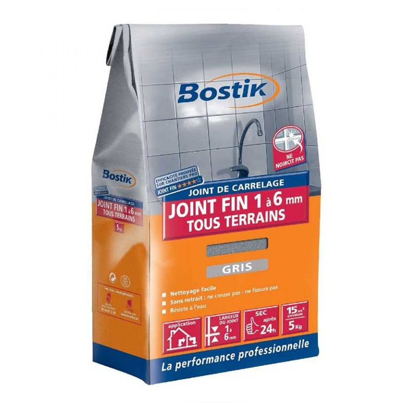 Poudre Joint fin - 5 kg - Gris - BOSTIK - Joint de carrelage - BR-700160