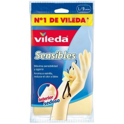 Gants latex - Sensibles - Vanille - L - VILEDA - Gants de nettoyage - 77885