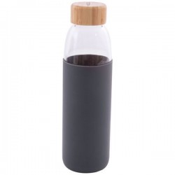 Bouteille en verre / Silicone / Bambou - Gris foncé - 580 ml - POINT VIRGULE - Carafe / Bouteille - DE-501157