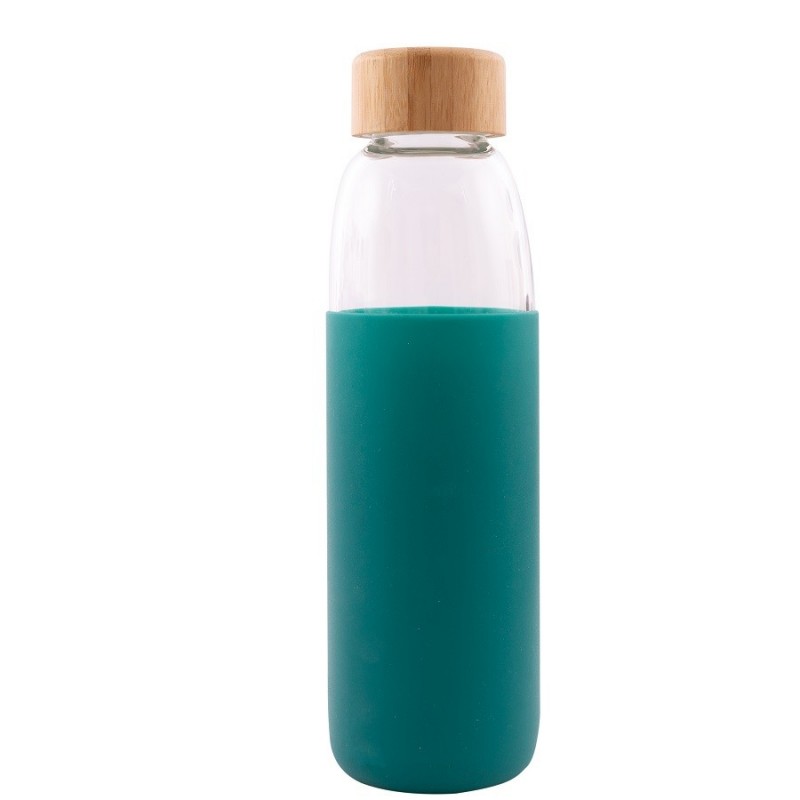 Bouteille en verre / Silicone / Bambou - Vert Pétrole - 580 ml - POINT VIRGULE - Carafe / Bouteille - DE-528589