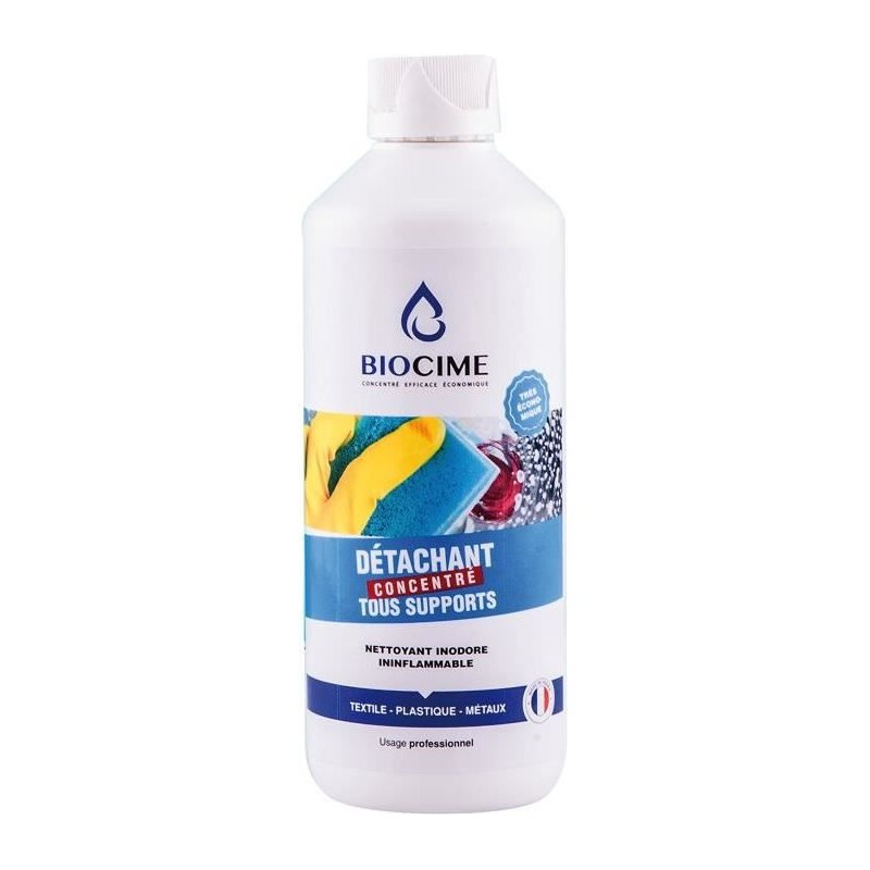 Détachant tous supports - Textile, Plastique, Métaux - Concentré à diluer - 500 ml - BIOCIME - Produits multi-usages - DE-616417