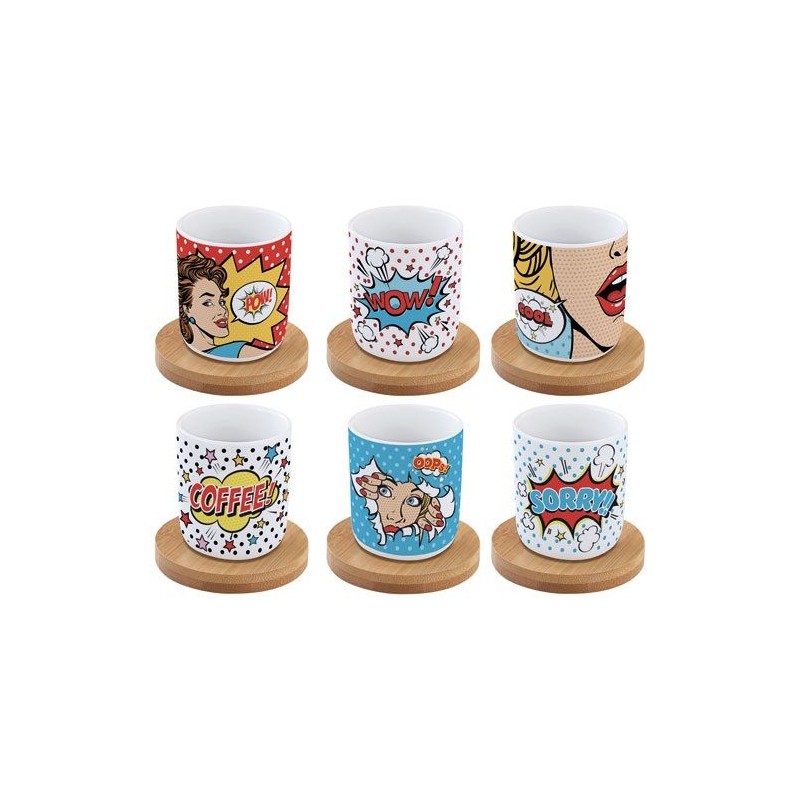 Coffret de 6 tasses à café - Pop Art - Porcelaine - EASY LIFE - Tasse / Mug - DE-574724