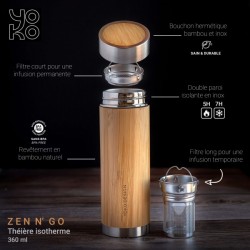 Théière isotherme - 360 ml - Bambou véritable - Zen n'go - YOKO DESIGN - Bouteille, gourde, mug, canette - DE-572074