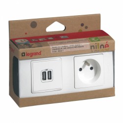 Prise + chargeur 2 USB avec plaque Niloé + boite à  encastrer - Eclat - LEGRAND - Prises - BR-101544