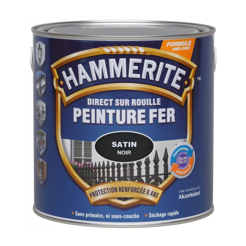 Peinture fer - Noir brillant - 750 ml - HAMMERITE - Peintures - BR-700496