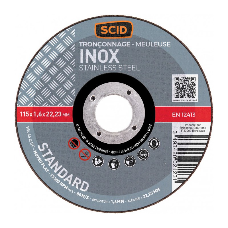 Disque à  tronçonner l'Inox - 115 x 1.6 mm - SCID - Disque - BR-671511