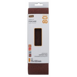 Bande pour ponçeuse - Grain 80- 75 x 533 mm - Lot de 3 pièces - SCID - Bande et patin abrasif - BR-044671