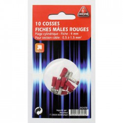 Lot de 10 clips mâles cylindriques ⌀ 4 mm - Rouge - DHOME - Cosses de connexions électrique - BR-245470