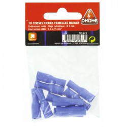 Lot de 10 clips femelles cylindriques isolées ⌀ 4 mm - Bleu- DHOME - Cosses de connexions électrique - BR-245473