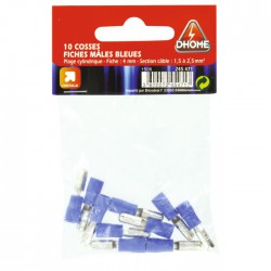 Lot de 10 clips mâles cylindriques ⌀ 4 mm - Bleu- DHOME - Cosses de connexions électrique - BR-245471