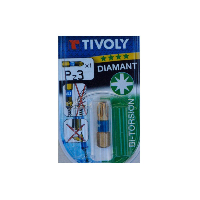 Embout de vissage - Bi-torsion Diamant - PZ 3 - Vis PZ 25 mm - TIVOLY - Embout de vissage - BR-812568