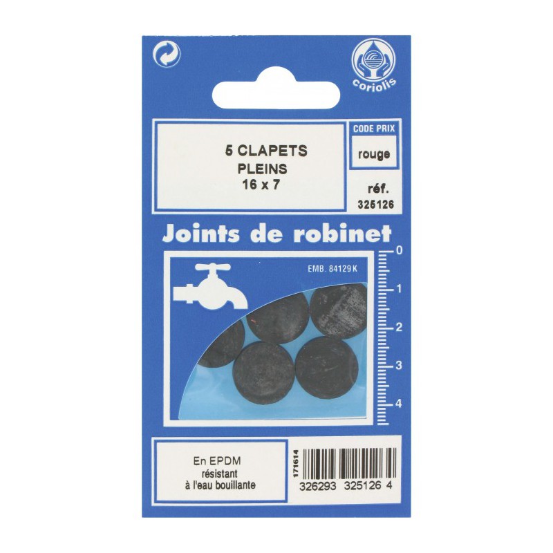 Joint Clapet plein Robinet - 16 x 7 mm - Lot de 5 - GRIPP - Joint clapet plein - BR-547476