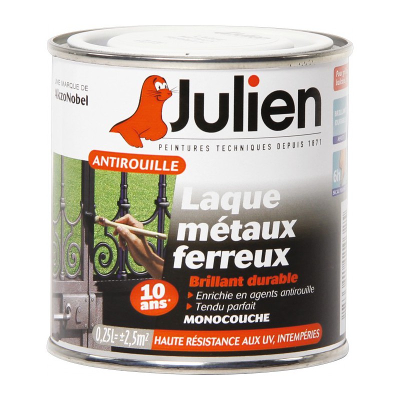 Laque métaux ferreux antirouille - Blanc brillant - 250 ml - JULIEN - Antirouille - 151654D