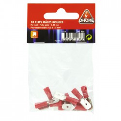 Lot de 10 clips mâles pré isolés ⌀ 6.35 mm - Rouge - DHOME - Cosses de connexions électrique - BR-245466