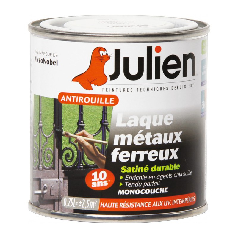 Laque métaux ferreux antirouille - Blanc satiné - 250 ml - JULIEN - Antirouille - 722553D