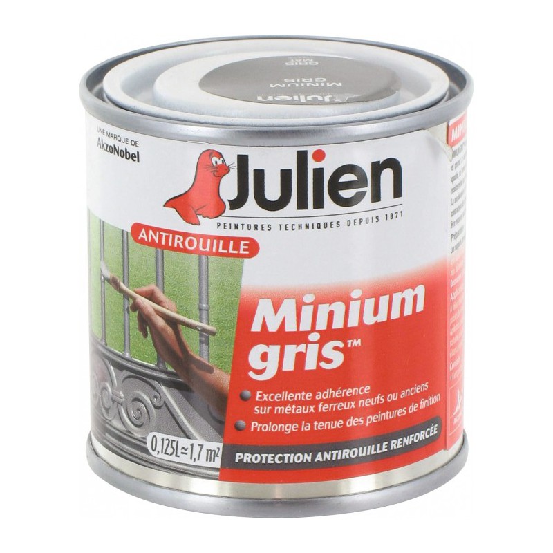 Primaire antirouille - Minium Gris - Protection anti-corrosion durable - 125 ml - JULIEN - Antirouille - BR-113549