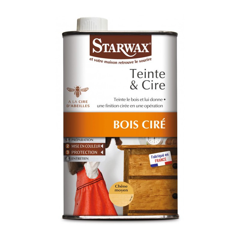 Teinte et Cire liquide Chène Moyen 500ml - STARWAX - Entretien du bois - BR-492310