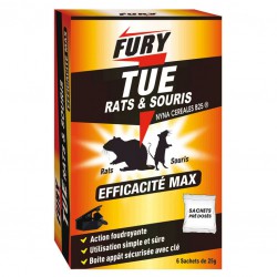 Granulés rats & souris - Unidose 25 Grs - 6 sachets - Foudroyant - FURY - Rongeurs - 496158D