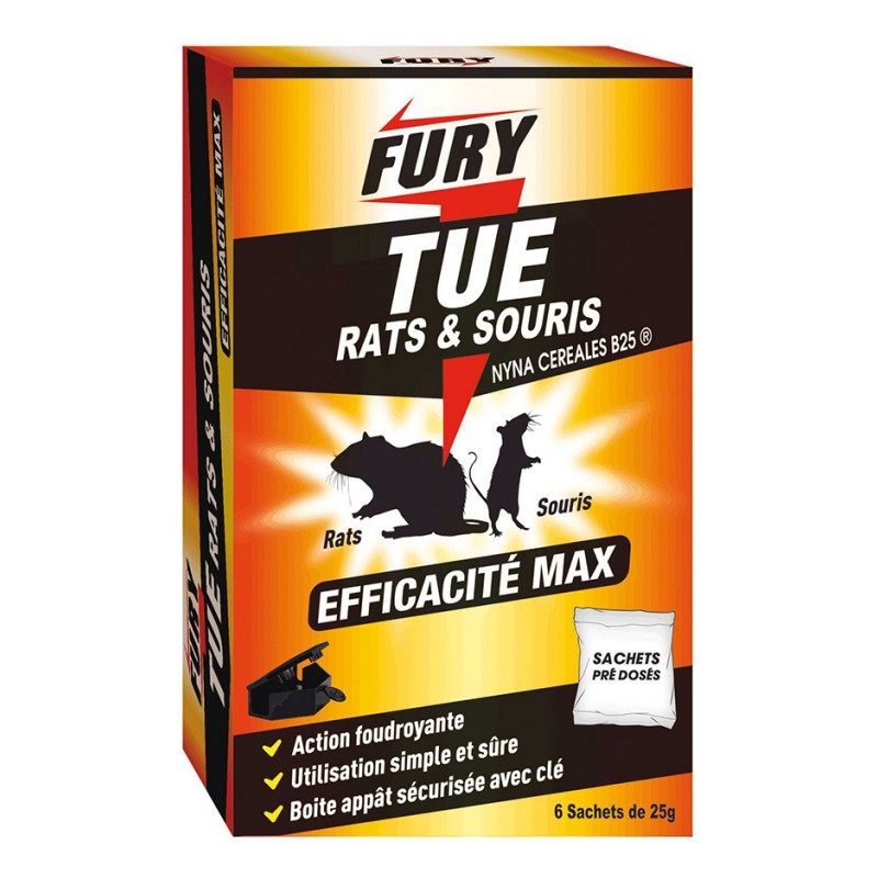 Granulés rats & souris - Unidose 25 Grs - 6 sachets - Foudroyant - FURY - Rongeurs - 496158D