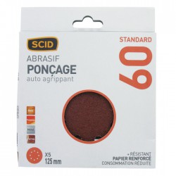 Disque corindon auto-agrippant 125 mm 8T - Grain 60 - Lot de 5 - SCID - Bande et patin abrasif - BR-044611