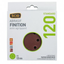 Disque corindon auto-agrippant 125 mm 8T - Grain 120 - Lot de 5 - SCID - Bande et patin abrasif - BR-044613