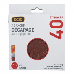 Disque corindon auto-agrippant 125 mm 8T - Grain 40 - Lot de 5 - SCID - Bande et patin abrasif - BR-044610