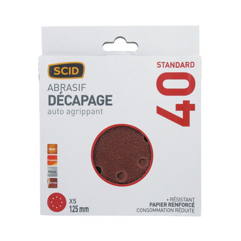 Disque corindon auto-agrippant 125 mm 8T - Grain 40 - Lot de 5 - SCID - Bande et patin abrasif - BR-044610