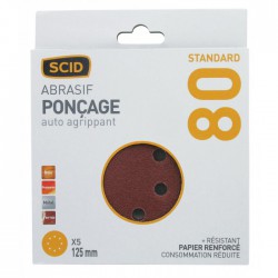 Disque corindon auto-agrippant 125 mm 8T - Grain 80 - Lot de 5 - SCID - Bande et patin abrasif - BR-044612