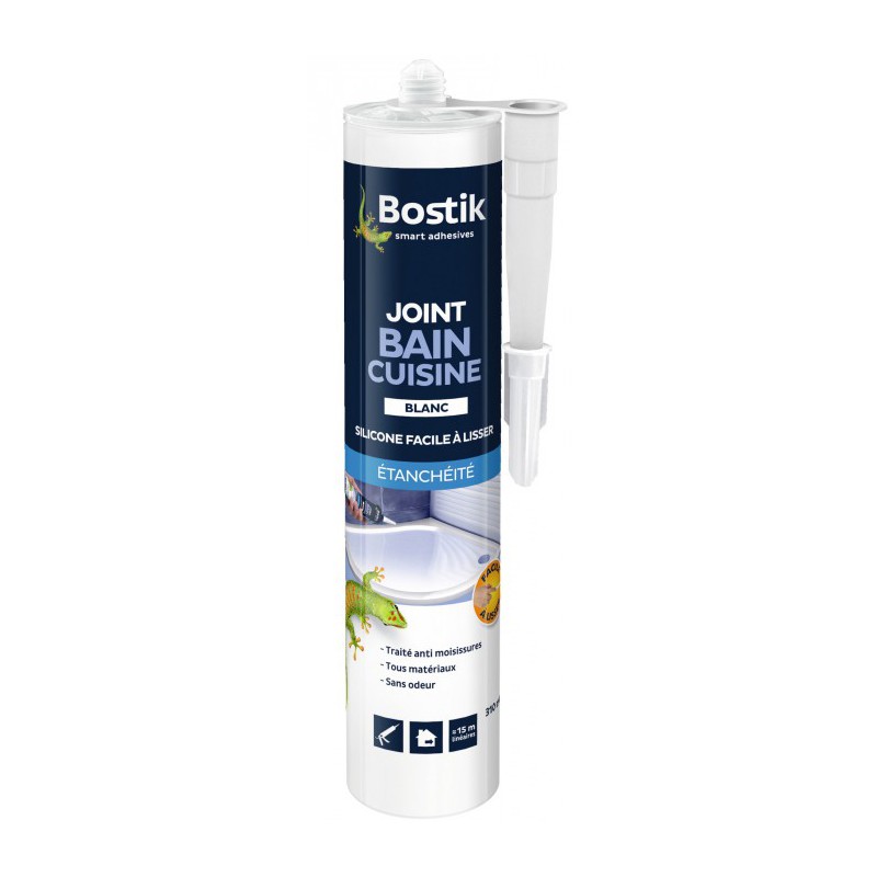 Mastic d'étanchéité - Bain / Cuisine - Facile à  lisser - 310 ml - Blanc - BOSTIK - Mastic sanitaire - BR-125131